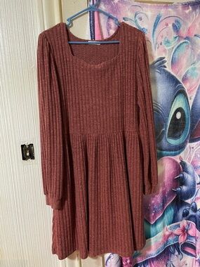 Girls' Ribbed Long-Sleeve Dress - Dusty Rose